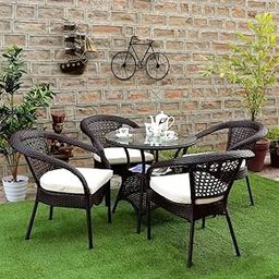 KYNE Balcony Chair Set - Outdoor Chairs with Table for Balcony, Garden Cafe Outdoor & Patio Furniture | Weatherproof, Comfortable & Stylish | Rattan/Wicker Design (Set of 4 Chairs + 1 Table, Honey)-image-56
