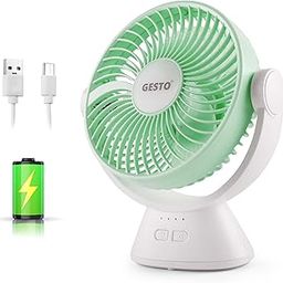 Gesto 6 Inch Rechargeable Table Fan with LED Light – High-Speed Noiseless Portable Fan With 3 Speed Modes | 2400mAh Battery Up to 8 Hours Runtime USB Charging Fan for Home, Office, Kitchen (Green)-7