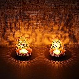 eCraftIndia Set of 2 Lord Ganesha and Goddess Laxmi Shadow Tea Light Candle Holders for Diwali, Home Decor, Festive Decor & Gifting-17