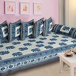 AMLEXTTRIZ Special Animal Printed Pure & Soft Cotton Diwan Cover Set |8 Pcs Set - 5 Cushion Cover,2 Bolster Cover,1 Bedsheet (Gray)-image-16