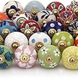 ROCOCO Ceramic Multicolour Vintage Blue Pottery Drawer Handle for Kitchen Cabinets Home - Set of 30 Knobs-image-38