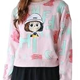 Casual, Long-Sleeve Sweatshirt with a Playful and Stylish Design| Pink Color | Free Size-image-79