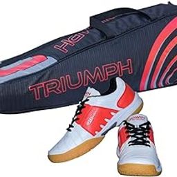 Badminton Shoe Power White/Red Size-9 with Triumph Badminton Bag 304 Black/Red-image-15