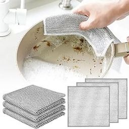 Bague Double Layer Dishwashing Rags, Stainless Steel Scrubber, Non-Scratch Wire Dishcloth for Kitchen, Sink, Counter Cleaning (6)-image-5