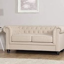 ES ESPINHO ESPN0001 Solid Sal Wood Fabric Upholstered Button Tufted Chesterfield 2 Seater Sofa Set for Living Room, Beige Color-image-73