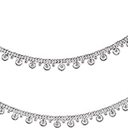 Handmade Silver Anklets for Women (10.5 Inches, Pair of 2) (White)-image-43