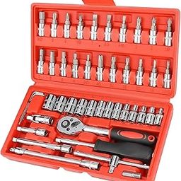 Quicknik 1/4" Square Drive 46 Pieces HEX Sockets set With Carry Box, Chrome Vanadium Steel, Use for Home & Industrial, Professional Automobiles/Bike/Car/Cycle Repair Tool Kit-27