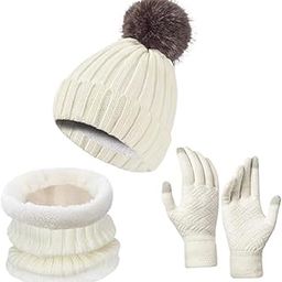 ™ Winter Hat Scarf Gloves Set Winter Cap Neck Warmer for Running Skiing Hiking White | Hats | Womens Accessories-image-56