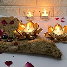 Dream Deco Lotus Tea Light Candle Holder, Diwali Lighting Decoration, Deepak, Rangoli Diya - Gold-image-10