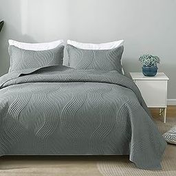 Sunchief 3 PCS Quilt Sets Queen Grey - Lightweight Queen Quilt Bedding Set, Summer Bedspreads Full Coverlet with Pillow Shams-image-14