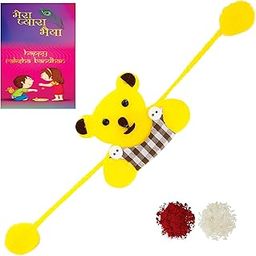 AR Eyewar Yellow Teddy Bear Rakhi For Brother And Sister, Set Of 1 Rakhi Combo Set-image-38