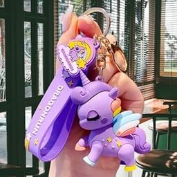 Cute Purple Anime Keychain | Cartoon Rubber Keychains with Strap & Charms | Soft PVC Unicorn Key Ring for Bags, Backpacks, Gifts, Kids, Teens & Women-image-46