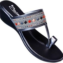 Women's Embroidered Toe-Ring Wedge Sandals, Ethnic Pattern, Multi-Colour-image-57