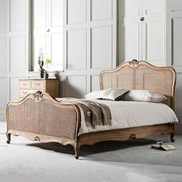 TGF Furniture Store French Provincial Rattan Bed Frame – Queen Size Bed with Curved Headboard & Footboard – Natural Oak Finish-image-9