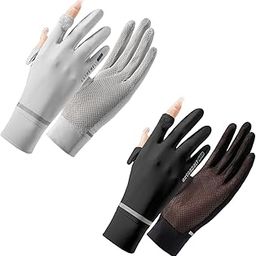 2 Pairs of Sun Protection Gloves for Women, Fingertip Flip Non-slip Touch Screen for Bike Riding, Breathable Polyester Summer Gloves for Driving, Golfing (Black and Grey)-image-43