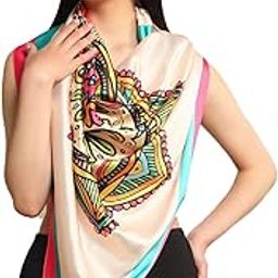 Women Silk Digital Print Large Square Scarf Breathable Lightweight Neckerchief Printed Headscarf 40" x 40" Inch-33