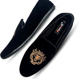 Present Z-Black Embroidered Velvet Loafers Shoes for Men and Boys (FSL-2037)-image-16