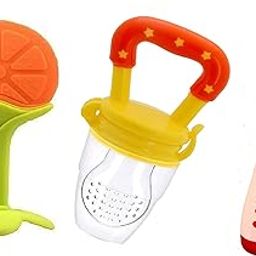 Lappu Baby Silicone Fruit Shape Teether for Baby 6-12 Months| Baby Fruit Nibbler 6-12 Months Babies| and Heat Sensor Colour Changing Spoon Combo Pack of 3 (Multicolor7)-picture-0