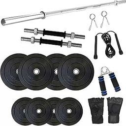 SX Fitness Home Gym Combo, Home Gym Set, 12 Kg Rubber Weight Plates (3Kg X 4 Plates) with Solid Dumbbell Rod, 3Ft Plain Rod and Accessories-image-26
