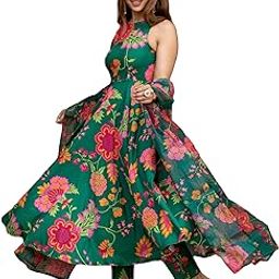 Women's Cotton Blend Anarkali Printed Kurta with Pant & Dupatta-picture-55
