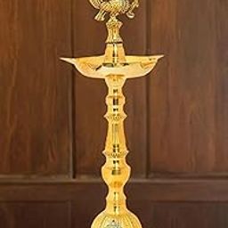 Decoline India Brass Kuthu Vilakku/Peacock Samai Diya Traditional and Elegant Looking Lamp for Interiors, Pooja and Gifting (12 Inch 1, Golden) showpiece-image-40