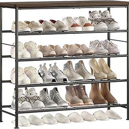Snazzy Shoe Rack Organizer 5 Tier Free Standing Metal Shoe Storage Shelf with MDF Top Board Black+Rustic Brown-14
