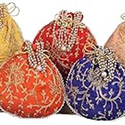 Sainik's Rajasthani Style Royal Clutch Silk Batwa Bag, Rajasthani Style Ethnic Bags, Women's Zari Work Clutch and Batwa Bag Set, wedding return gift potli-25