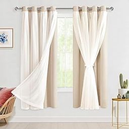 BFAM 100% Blackout Curtains with Sheer Overlay, Grommet Thermal Insulated Privacy Mix and Match Double Layer Window Curtains for Bedroom, Living Room, 1 Drape Panels-image-15