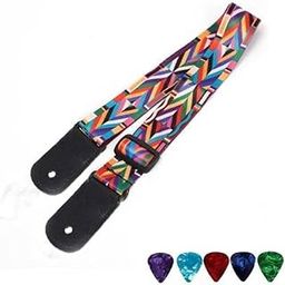 Boombox Guitar Strap for Acoustic Adjustable Buckle Electric Guitar Strap Polyester Guitar Belt For Acoustic/Bass/Electric Guitars with 5 Picks (Rainbow)-image-41