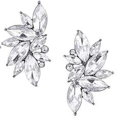 White Metal, Crystal Floral Cubic Zirconia Large Ear Stud Earrings for Women-image-41