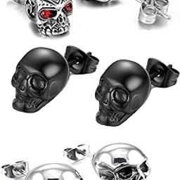 3 Pairs Gothic Skull Earring Studs,Gothic Skull Skeleton,Spider,Pumpkin for Men Women,Hypoallergenic,for Hallloween Party Cosplay-image-46