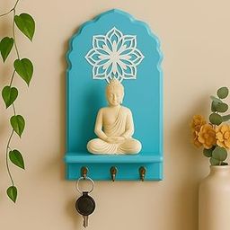 Globally Indian Decorative Wall Mounted Key Holder with Shelf – Mandala Design Organizer for Keys, Wallets & Accessories | Decor for Entryway, Living Room & Office (Blue)-image-46