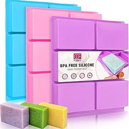 Silicone Soap Molds Set of 3, 6 Cavities Rectangle Silicone Soap Molds for Homemade Craft Soap Mold, Cake Mold, Chocolate Mold ＆ Ice Cube Tray（Blue & Purple ＆ Pink）-10