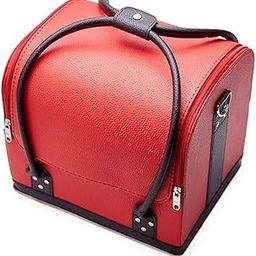 Red Square Professional Beauty Make Up Case Nail Leather Cosmetic Box Vanity Case Storage Organizer Box, Vanity Case for Train, Travel, Bridal Gift (Red)-22