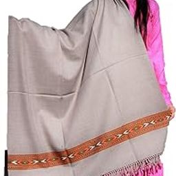 Hand Woven Kullu Handloom Woolen Shawl Grey- Colored with Beautiful Kullu Weaving Designed for Women and Girls.-picture-0