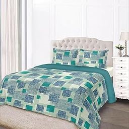 Home Plus Studio Cotton Modern Geometric Blocks Checks Printed Bedsheet Queen Size Double Bed Bedsheet with 2 Large Pillow Covers - Soft Breathable Fabric Blocks Design - 90x100 (Double Size, Green)-35