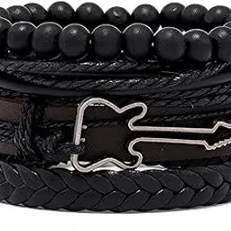 fashion frill Bracelet For Men Multistrand Guitar Leather Bracelets For Men Boys Love Gifts Stylish Mens Jewellery-picture-24