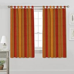 Window Cotton Curtain Pack of 2 (4 ft x5 ft) Striped Design (Orange) (Orange)-image-58