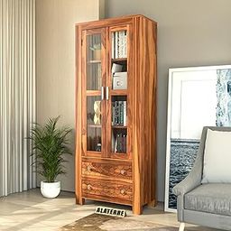 VISHNU ART AND CRAFT Wood Book Shelf for Home Library | Book Shelf with Glass Door | Kitchen Cabinet,Crockery Cabinet, Showcase Almirah, Book Rack, Home Bedroom Furniture, Honey Finish-image-75