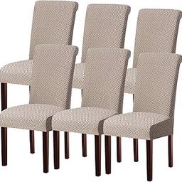 Mayuri Overseas Premium Supersoft Flower Plain Textured Elastic Strechable Chair Covers (Pack of 6) (Beige)-image-67