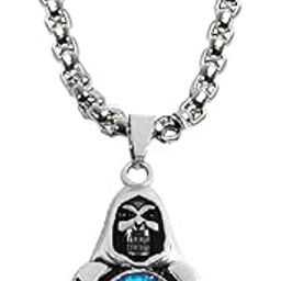 STYLE KRAFT Stylish Evil Eye Of Sauron Skeleton Necklace Pendant For Boys Mens Skull Halloween Evil Eye Silver & Blue Chain Pendant Boys Boyfriend Birthday Gift-picture-11