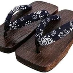 3xJapanese Clogs Slippers Geta Sandals Flip Flops for Men Women Blue Square 40-image-12