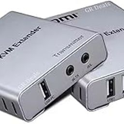 GR Deals HDMI Extender 60m with KVM Audio Output IR Control Support USB Mouse and Keyboard Extension Over cat5e cat6 Cable, 60M HDMI KVM Extender Video Resolution up to 1080P. GREY.-20