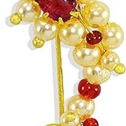 Maharashtrian Nath Nose pin Small Size Traditional Diamond Marathi Nathni Stud non piercing Pearl Gold Plated Nath Clip On Nose Jewellery For Girls and Women-image-44