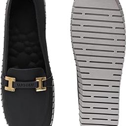 Women's Casual Loafers with Stylish Sole | Slip-On Flat Shoes with Gold Chain Buckle | Comfortable Cushioned Sole for Daily, Office & Travel Wear | Trendy Anti-Slip Designer Loafers(309)-image-31