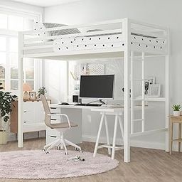 A R Creation Shop Loft Bed Frame for Juniors&Adults, Metal Loft Bed Twin Size with Safety Guardrail & Removable Ladder, Space-Saving, Noise Free, Matte White-image-5