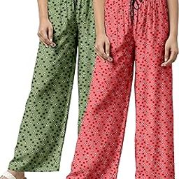 Relax Fit Payjama with Floral Prints| Breathable Cotton Fabric with Drawstring Waistband Closure, for Women|Nightwear|Pack of 1-image-25