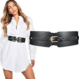 Fashion PU Width Belt, Women's Design Belt Interlocking Buckle Vintage Blouse Blazer Dress Belt Women's Stretchy Metal Adjustable Stylish Design Waist Belts for Ladies (Multi Color)-image-99