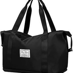 Travel Duffel Bag, Sports Tote Gym Bag, Shoulder Weekender Overnight Bag for Women (Black)-image-45