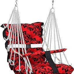 Hammock Swing Hanging Chair uyyala jula for Adult Kids Indoor Outdoor Balcony Sturdy Cotton Weave Max 200 kgs 0-3 Year Kids (Red)-image-7